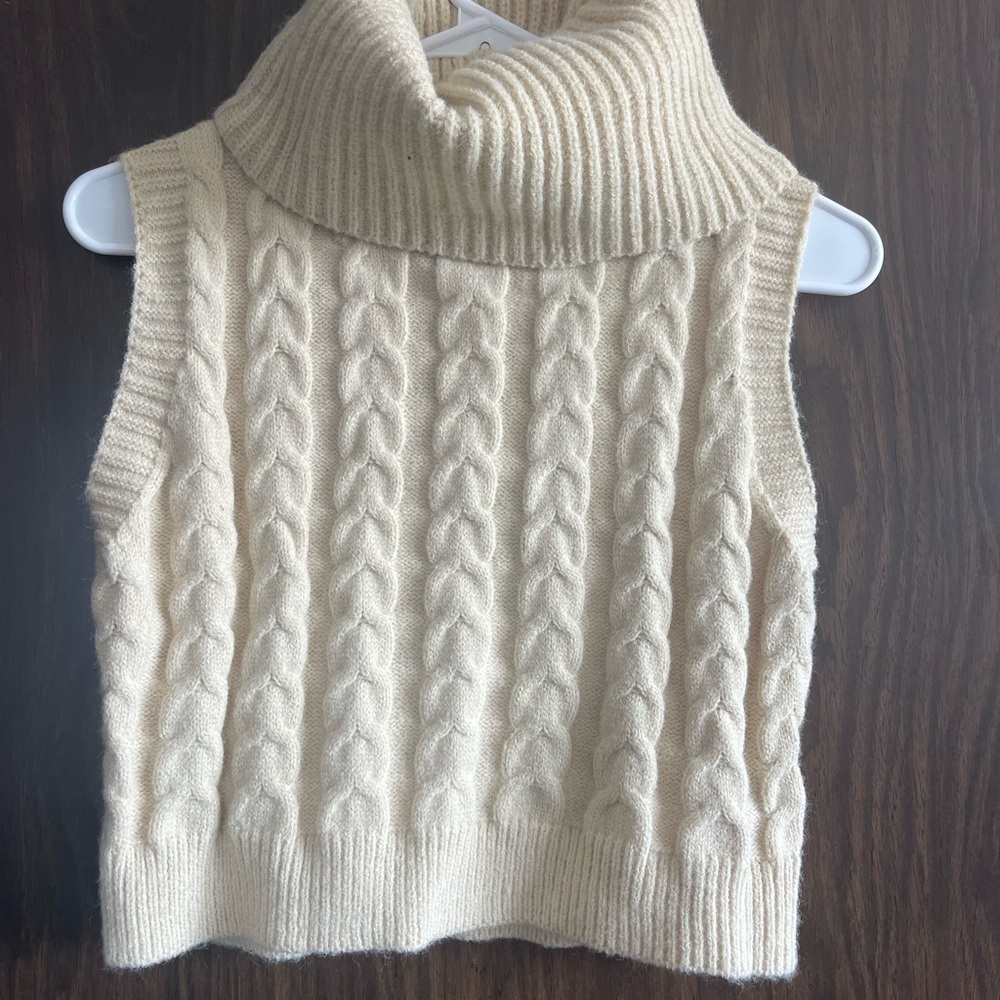 Cider Cream Cable Knit Turtleneck Sweater Vest